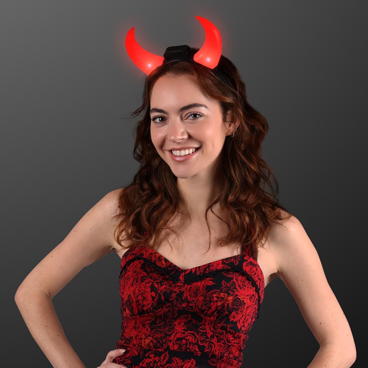 FlashingBlinkyLights Large Red Devil Horns Light Up Headbands